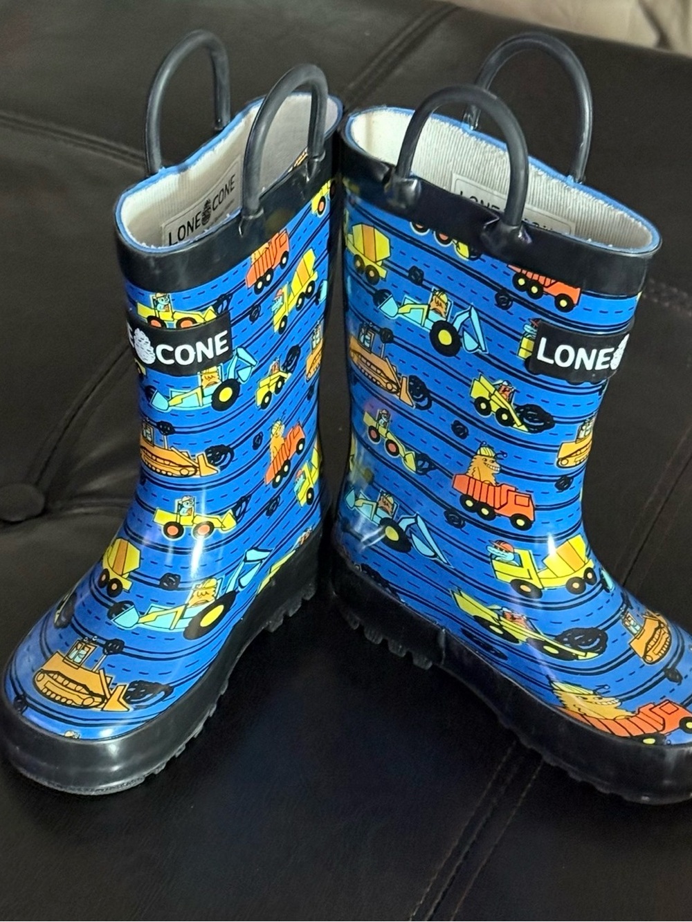 Lonecone Kids' Blue Construction Print Rain Boots